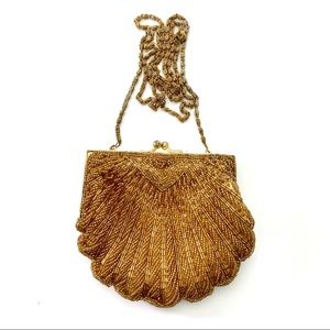 Vintage Iconic Shell Gold Beaded Clutch by La Regale LTD